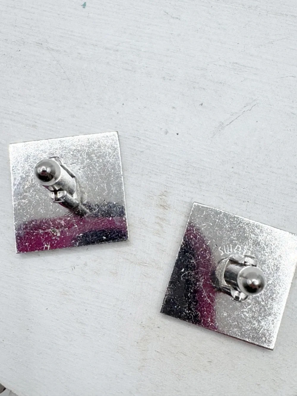 Vintage Swank MCM brushed silver tone square cufflinks with raised wheat motif